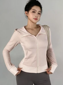 DAZY Spring/Autumn Korean Style Pink Hooded Slim Fit Cut-Out Waist V-Neck Fitness Running Casual Street Sweet Women's Sports Jacket - Pink - View 3
