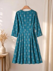 Rusticease Formal Dress 2026 Fall Winter Dress Women's All-Over Print Round Neck Casual Celestial Elegant Pretty Floral Everyday Party Dress New Year Dress - Green - View 2