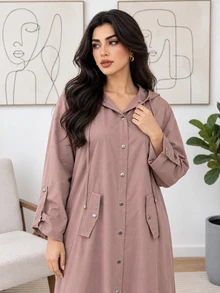 Solavon Plus Size Button Long Sleeve Jacket And Loose Pants 2 Pieces Set - Grey - View 6