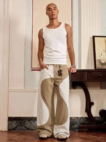 SWAVVY 男士梭織時尚休閒寬鬆長褲 - 卡其色 - 查看 2