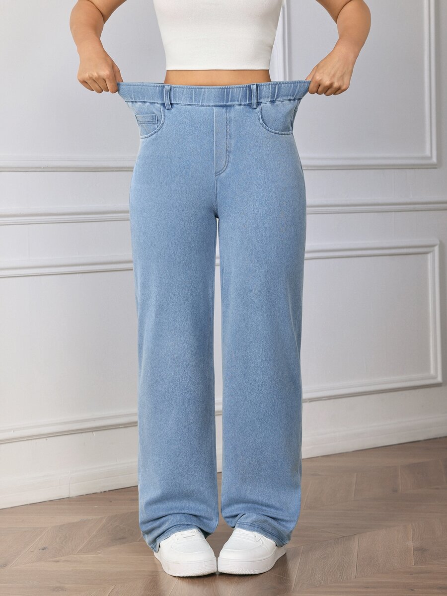 Flexra Women's Fashion High Elasticity Washed Straight Leg Jeans - Light Wash - View 1