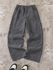 SHEIN 兒童青少年男孩休閒街頭風星星印花拼接刺繡運動風雪花針織直筒運動長褲 Y2K下身褲，適合通勤、上學、日常休閒外出、運動，秋冬穿著 - 灰色 - 查看 2