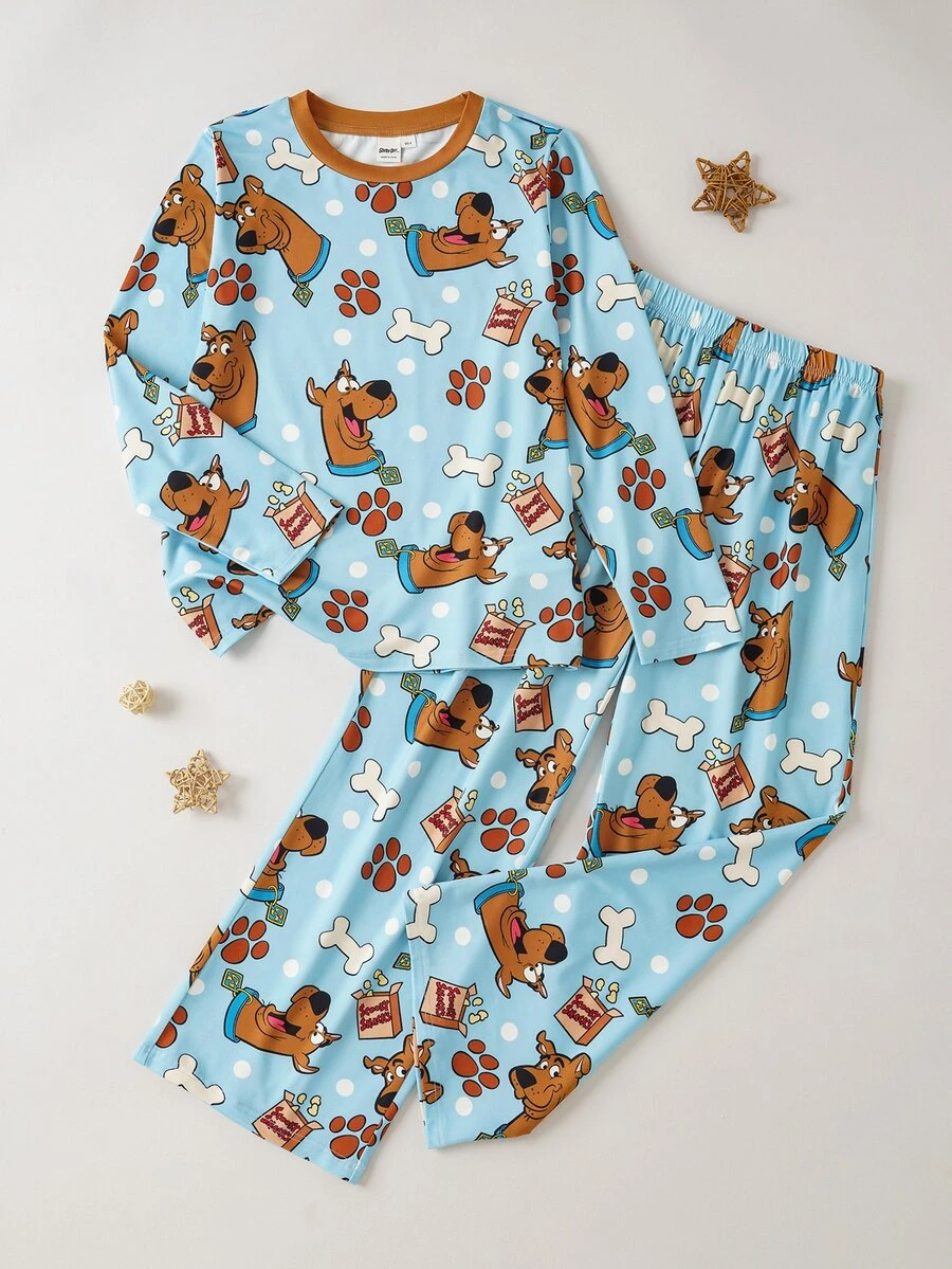 SCOOBY-DOO X SHEIN Tween Boy Cartoon Print Long Sleeve Top And Pants Loungewear Set - Multicolor - View 1