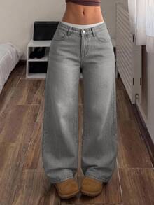 Muchica Women's Casual Daily Denim Jeans With Pockets And Buttons - Light Grey - View 1