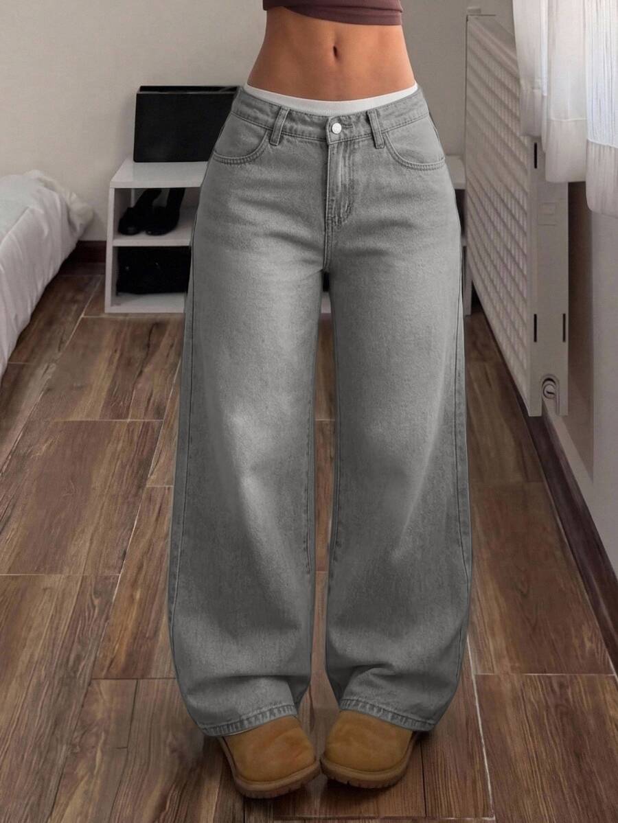 Muchica Women's Casual Daily Denim Jeans With Pockets And Buttons - Light Grey - View 1