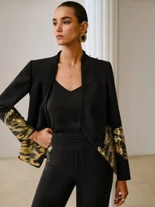 ZEYLAH Women's Designer Sequin Button Long Sleeve Blazer - Black - View 8