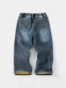 SHEIN Young Boy Elastic Waist Kids Pocket Casual Daily Travel Denim Jeans Autumn Winter - Dark Wash - View 2