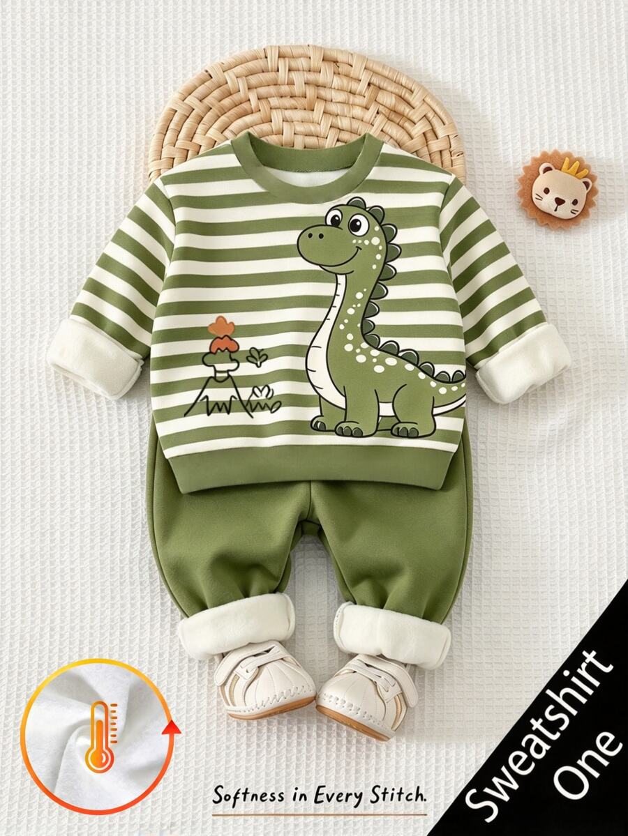 Baby Boys' Comfortable Cartoon Print Fleece Sweatshirt, Suitable For Autumn/Winter Seasons,US Autumn Style Festivals, And Gift-Giving. - Multicolor - View 1