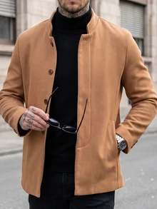 Manfinity CasualCool Men's Street Minimalist Button Long Sleeve Overcoat - Khaki - View 5