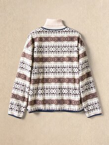 Rusticease Women's Geometric Pattern Long Sleeve Single-Breasted Casual Jacket - Multicolor - View 2