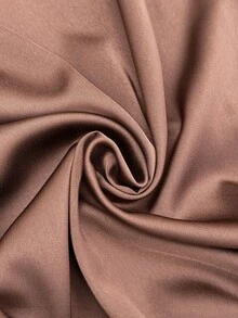Easura Brown Satin Elastic Waist Design Plus Size Women's Contrast Lace Elegant Long Pants Fall - Brown - View 7