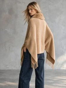 Trelyra Women's Plush Patchwork Casual Versatile Daily Wear Cardigan - Camel - View 3