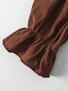 SHEIN 少女時尚優雅長袖彼得潘領洋裝 - 棕色 - 查看 7