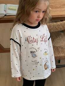 Hapijoa Young Girl Cute Cartoon Print Long Sleeve T-Shirt - White - View 6