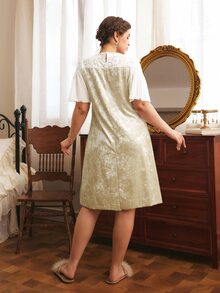 Côtesoire Plus Size Women's Round Neck Ruffle Short Sleeve Loose Elegant Nightgown - Apricot - View 2