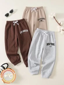 SHEIN 兒童小男孩/小男孩中性 3件組秋冬休閒學院風運動長褲套裝，小男孩秋冬服飾，長褲，柔軟，復古，返校季 - 彩色 - 查看 8