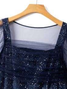 GlowEve CURVE Women's Ruched Shiny Elegant Long Sleeve Dress - Navy Blue - View 3