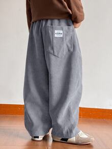 SHEIN 兒童小男孩休閒燈芯絨寬鬆長褲 - 灰色 - 查看 1