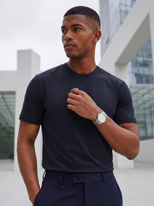 TekDrob Anti-Odor & 4-Way Stretch Modal T-Shirt With Crew-Neck And Overlapped Neckline - Black - View 7