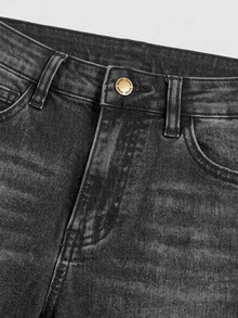 SHEIN Girlism Tween Girl Y2k Retro Kids Washed Slim Fit Stretchy Denim Flare Leg Jeans With Slant Pocket For Summer - Black - View 3