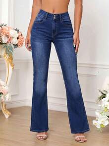 Selenza Plus Size Fashion Versatile Button Pocket Straight Leg Jeans - Blue - View 2