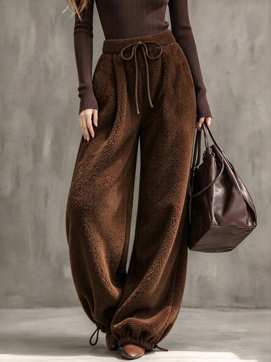 Holdful Holdful Women's Drawstring Waist Casual Versatile Daily Wear Long Pants - Brown - View 1
