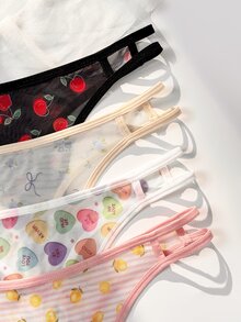 PetitDoll 4pcs Simple Comfortable Mesh Triangle Panties - Multicolor - View 3