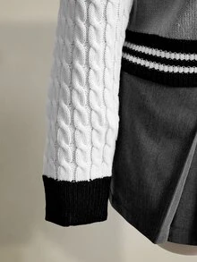 SHEIN ICON Áo cardigan nữ size lớn in kỹ thuật số phong cách thường ngày thoải mái - Đen và trắng - Xem 8