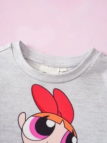 THE POWERPUFF GIRLS X SHEIN Baby Girl Cartoon Print Mesh Patchwork Casual Daily Romper - Multicolor - View 3