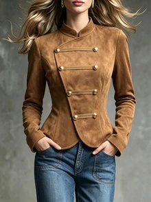 Balvessa Blus Lengan Panjang Elegan dengan Kancing di Pinggang untuk Wanita, Cocok untuk Liburan - Coklat - View 4