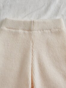 女童新款拼色針織高領長袖寬鬆混紡紗線毛衣上衣與純色喇叭針織長褲寬鬆休閒針織褲 2件套毛衣套裝，適合秋冬日常穿著、聚會與度假 - 卡其色 - 查看 5