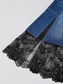 GlowEve Women's Lace Patchwork Button Fashion Denim Skirt - Blue - View 4