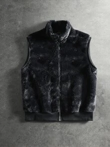 PAVTROS Men's Casual Fashion Vintage Loose Fuzzy Vest, Essential For Outings, Perfect Gift For Family And Friends - Black - View 1