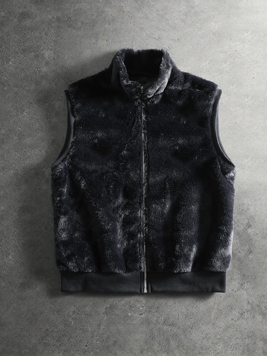 PAVTROS Men's Casual Fashion Vintage Loose Fuzzy Vest, Essential For Outings, Perfect Gift For Family And Friends - Black - View 1