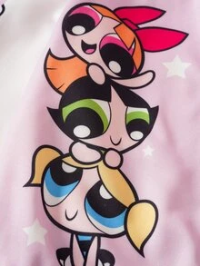 THE POWERPUFF GIRLS X SHEIN Tween Girl Star Print Zipper Front Baseball Jacket THE POWERPUFF GIRLS - Pink - View 8