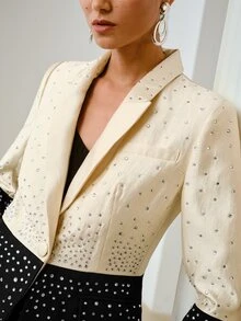 ZEYLAH Women's Rhinestone Fashion Gradient Long Sleeve Blazer - Black - View 3