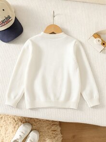 SHEIN 兒童小男孩休閒簡約時尚保暖舒適經典學院風熊圖案可愛款毛衣，適合秋冬 - 白色 - 查看 2