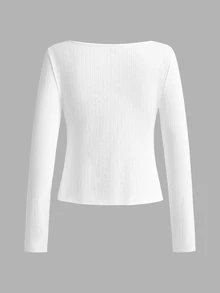 CovetEZ 95% Cotton White Jacquard Knit Women's T-Shirt, Suitable For Autumn/Winter, Versatile Base Layer - White - View 9