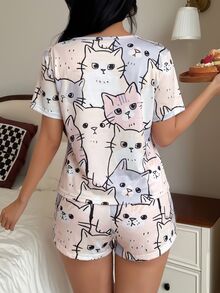 SweetSlumber Ins Sweet Cat Print Couple Women's Pajama Set[Excl. Baby & Kids] - Multicolor - View 2