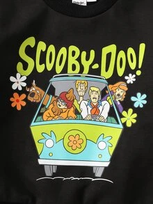 SCOOBY-DOO X SHEIN Baby Boy Cartoon Print Sweatshirt And Jogger Pants Set - Black - View 4