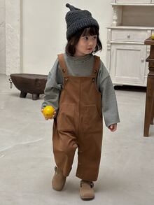 DAZY Baby Girl Button Pocket Casual Romper - Coffee Brown - View 4