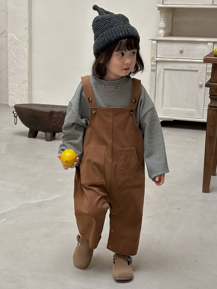 DAZY Romper Kasual Bayi Perempuan dengan Kantong Kancing - Coffee Brown - View 1