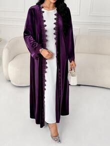 Al Najma Women's Solid Color Casual Party & Travel Abaya - Purple - View 4