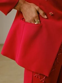 ZEYLAH Women's Elegant Beaded Button Blazer Jacket For Office - Red - View 8