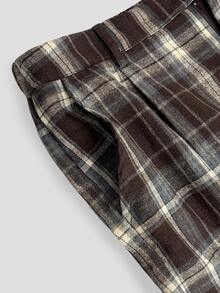 Sweetra Plus Size Autumn/Winter Casual Chocolate Brown Plaid Wide Leg Pants Fall Formal Office - Brown - View 7