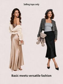 SHEIN BASICS 女款純色修身百搭日常居家旅行抹胸上衣 黑色 夏季極簡端莊休閒百搭 日常白天穿著 - 淺灰色 - 查看 6