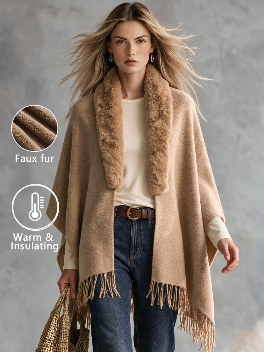 Trelyra Women's Plush Patchwork Casual Versatile Daily Wear Cardigan - Camel - View 1