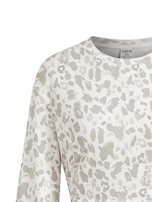 Light Leopard Print, Teen Girls Fall/Winter Back To Basic Solid Color Pleated Asymmetrical Neck Long Sleeve Pullover - Multicolor - View 4