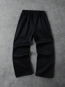 SHEIN 青少年男孩拼色休閒運動長褲，兒童日常穿著 - 黑色 - 查看 2