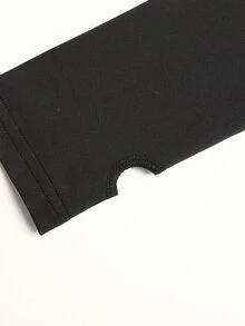 SHEIN Pakaian Anak Perempuan Remaja Musim Gugur/Dingin: Jaket Rajut Kasual Sehari-hari dengan Motif Huruf Warna Hitam Polos dan Celana Panjang Model Flare dengan Potongan Warna di Pinggang, Cocok untuk Kembali ke Sekolah. - Hitam - View 6